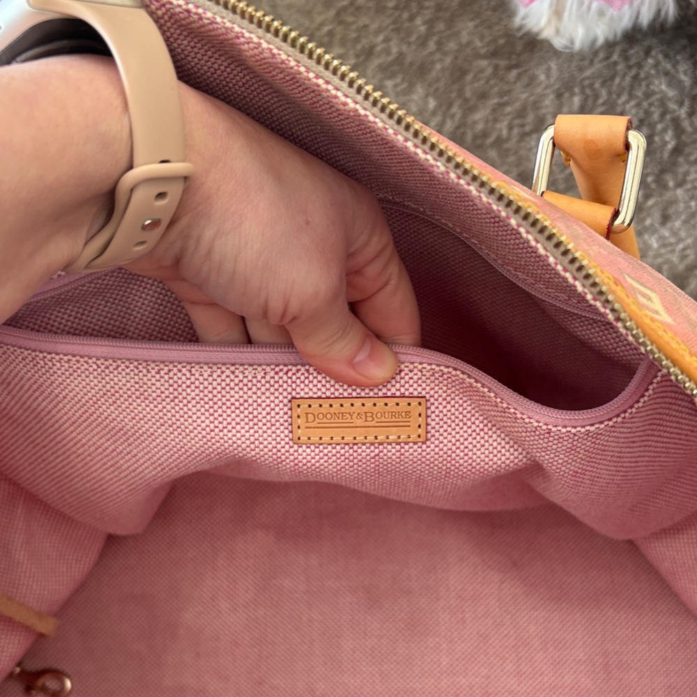 Dooney Bourke Large Coral and Tan Travel Duffle Bag - Picture 6 of 6
